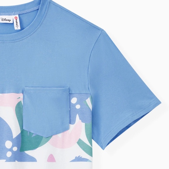 Disney Men Stitch Floral Plant Print Blue and White Men T-Shirts - Picture 10 of 11